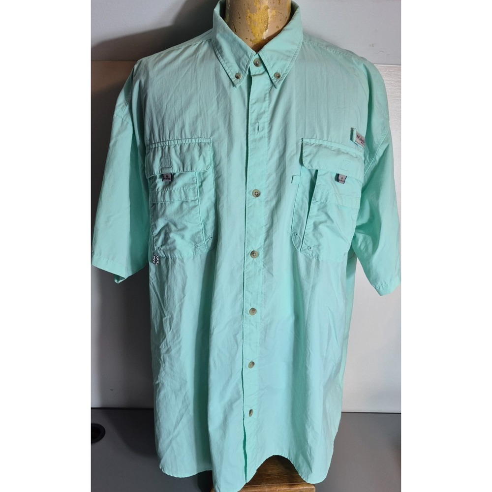 Columbia PFG Vented Short Sleeve Fishing Shirt Mens 2XL XXL Seafoam